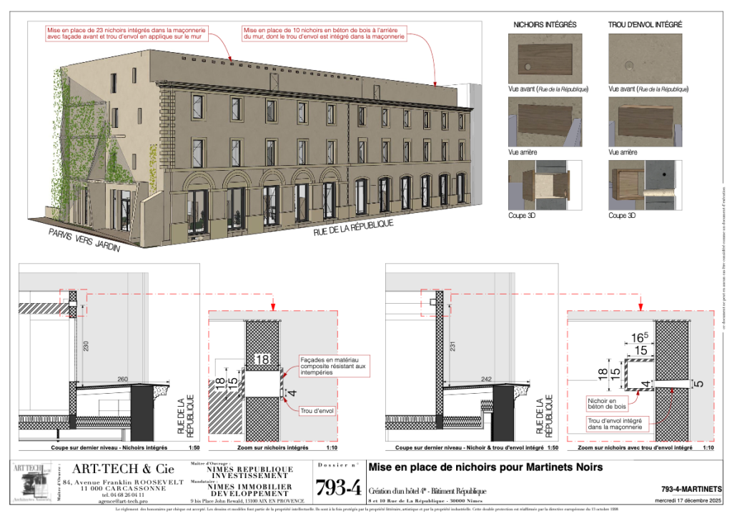 intégrer la faune au bâti rénové : l'exemple de l'hôtel 4 étoiles boulevard de la république à Nîmes